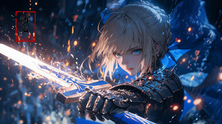 606247209521969554-725680741-artoria_pendragon__(fate_), sword, weapon, saber, holding_sword, armor, blurry, solo, blurry_foreground, depth_of_field, holding.jpg